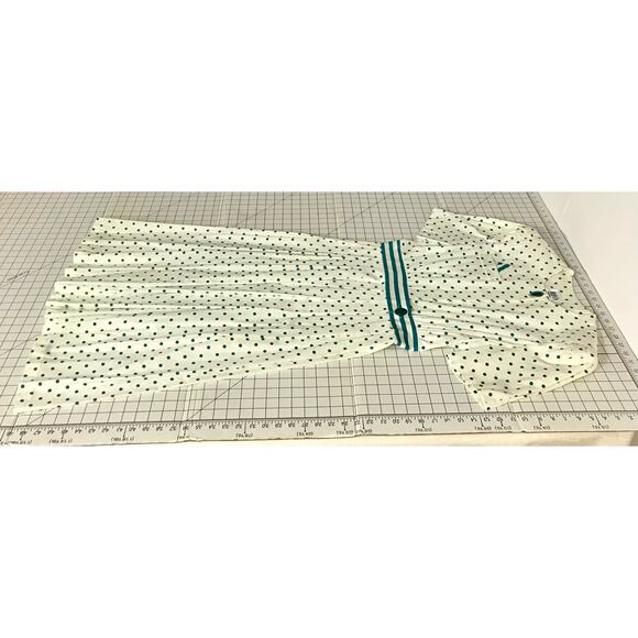 REO Originals Vintage 80s Preppy Short Sleeve Pleated Green Polka Dot Dress 12 - Picture 14 of 14